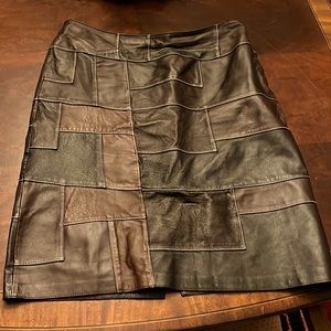 Vintage Black-Brown Leather Skirt Retro